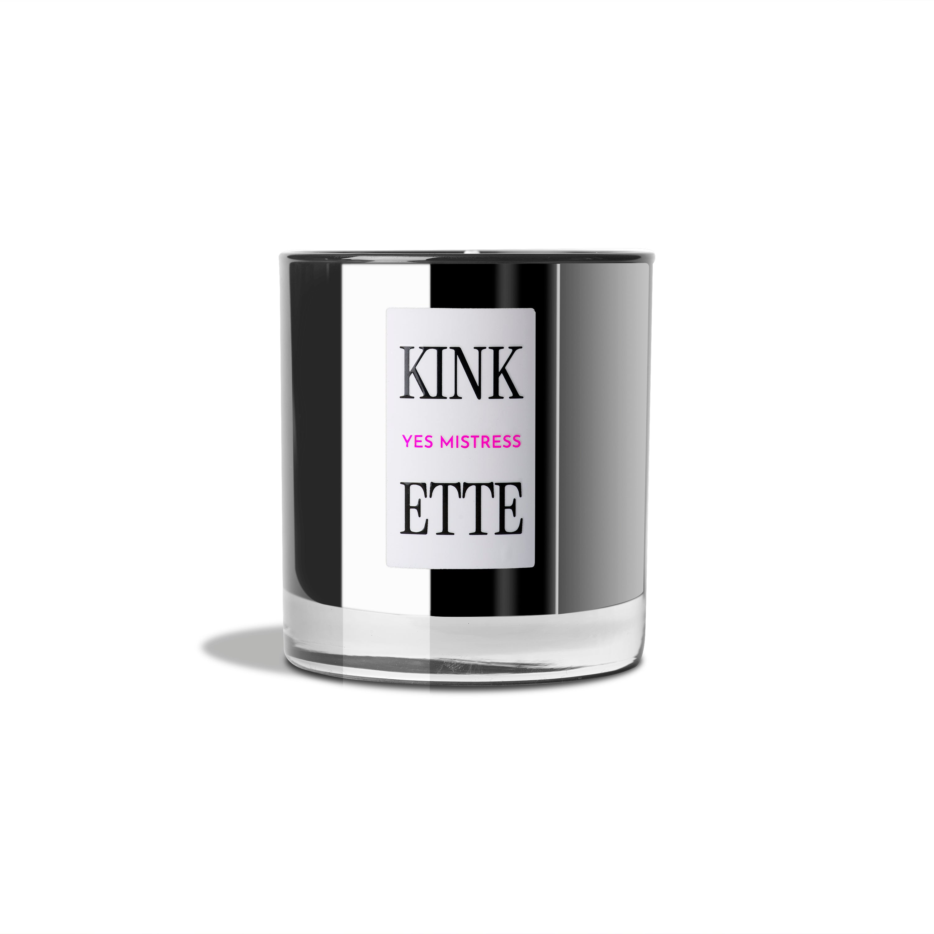Kinkette YES MISTRESS Signature Candle in mirrored black glass vessel on white background — luxury fragrance